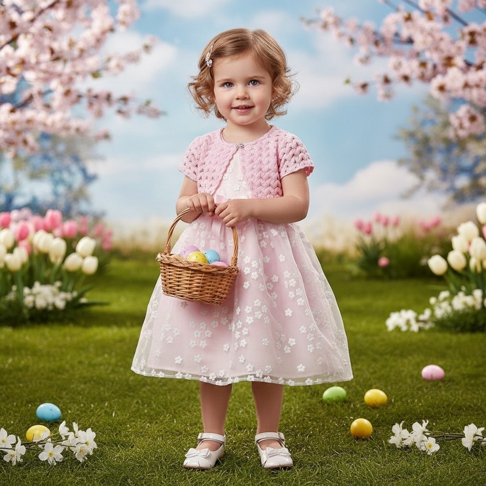 Blueberi Boulevard Toddler Girl 2-Piece Fit & Flare Flocked Dress Knit Shrug 4T